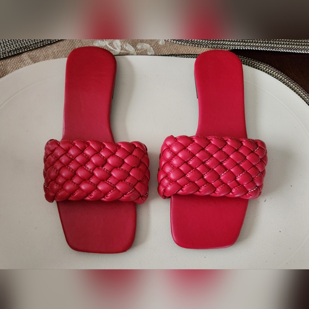 Woven Slip-on Flats- Red, Size 37